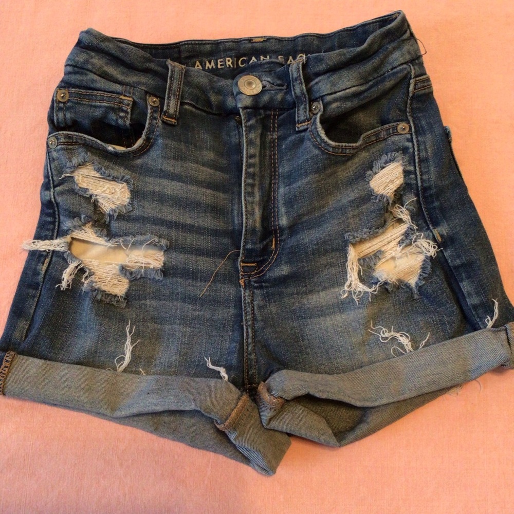 American eagle next level stretch curvy high-rise shortie jean shorts size 0